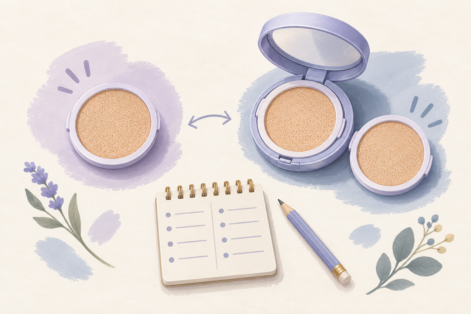 A generic refill insert compared with an open compact containing an insert and a separate spare refill, beside a comparison notebook.
